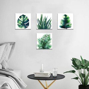 Boho Green Leaf Canvas Plant Wall Art Decor